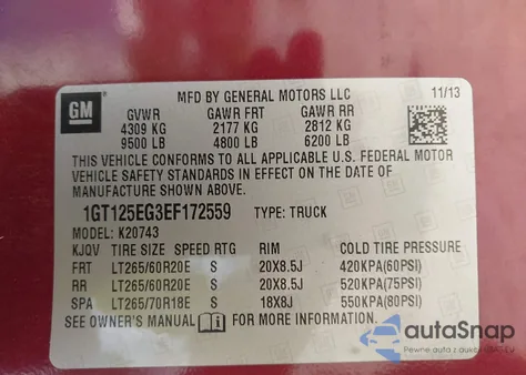 2014 GMC Sierra 2500Hd Denali из США, поврежденный, VIN 1GT125EG3EF172559